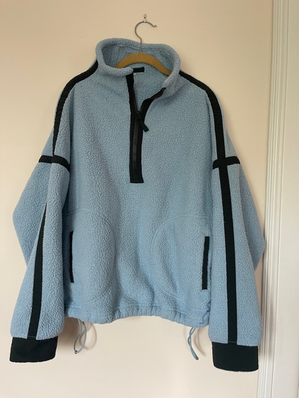 Light Blue Sherpa Half-Zip Pullover Hoodie